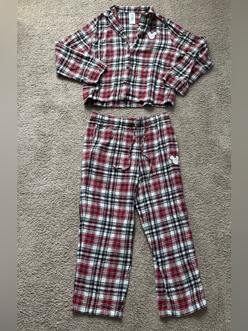 Disney Red Black White Plaid Pajama Set with Mouse Patch